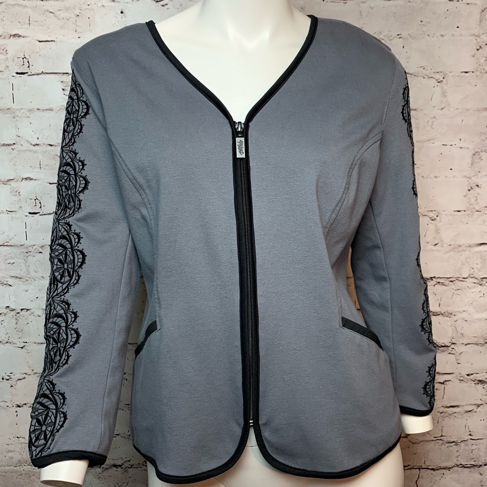 Bob Mackie Art Grey Zip Blazer Size M #489